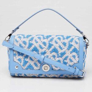 Burberry Cornflower Blue/White Leather/Fabric/Sequin Top Handle Small Note Bag